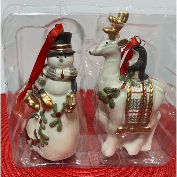 Fitz and Floyd Mistletoe Merriment Snowman  Bell & Deer 2020 Dated Ornament NWT - Picture 2 of 6